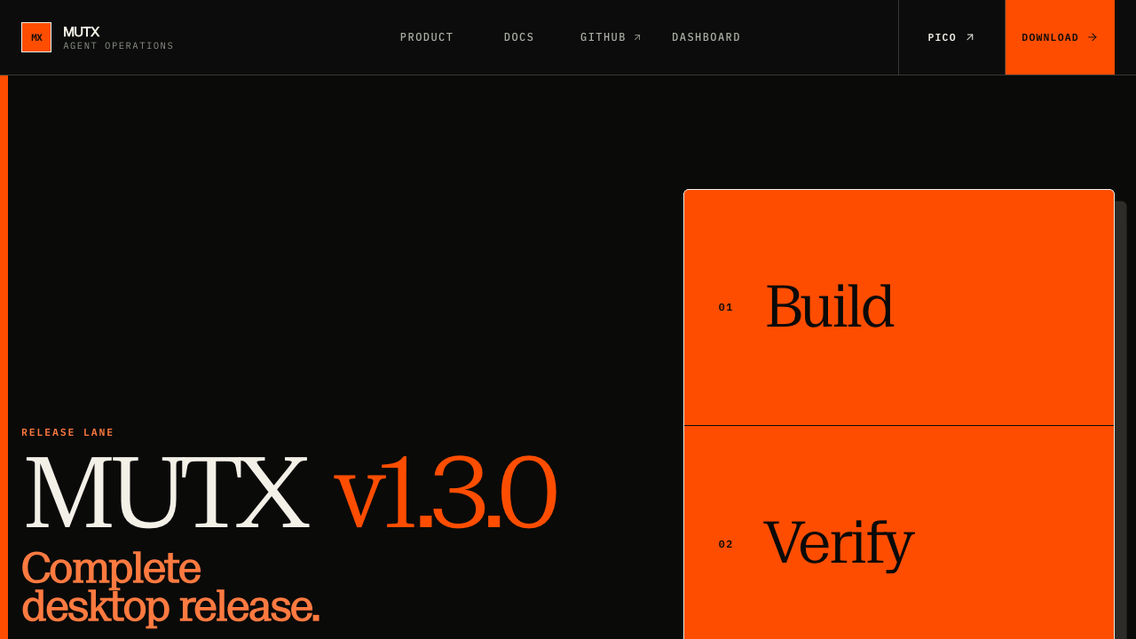 Schermata live della pagina releases di MUTX