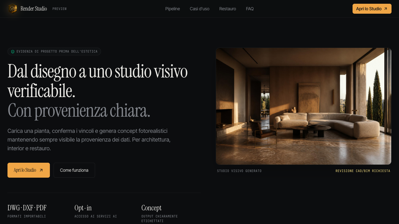 Schermata live preview di Render Studio